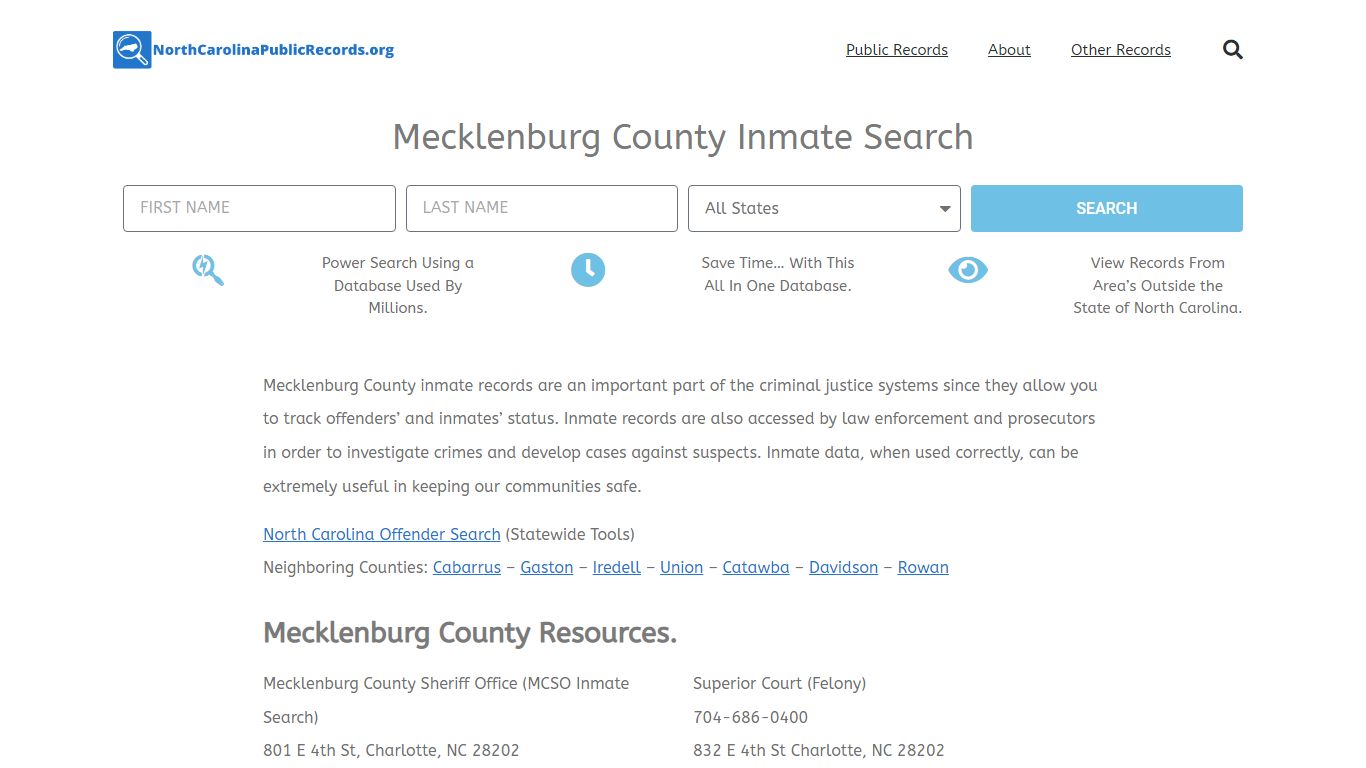 Mecklenburg County Inmate Search - MCSO Current & Past Jail Records